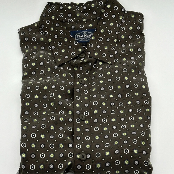 Nat Nast American Fit 100% Silk Shirt Black Mens Medium - Picture 1 of 6